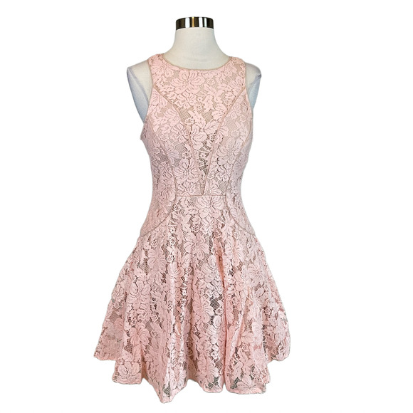 Avery Dresses & Skirts - Avery G Sleeveless Lace Mini Fit Flare Halter Cocktail Party Dress Pink Size 10